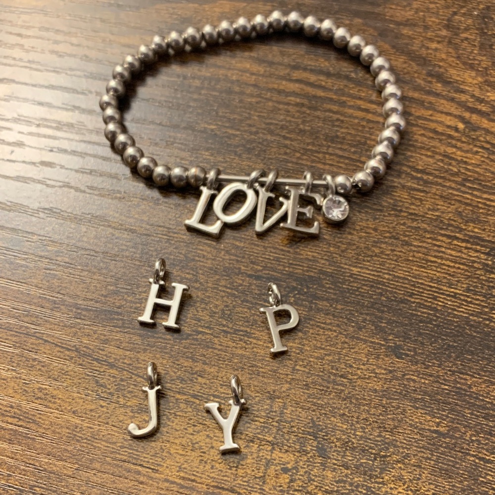 Plunder Silver Beaded 'LOVE' Charm Bracelet with Initial Charms